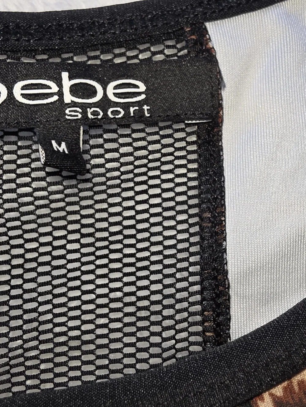 bebe Sport Leopard Print Mesh-Trim Athletic Crop Top - Black and Brown